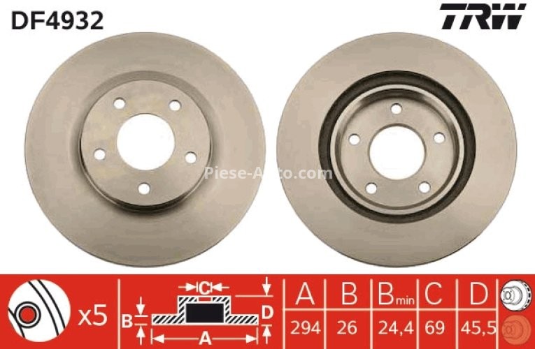 Disc frână TRW ,față, pentru: CHRYSLER 200, SEBRING; CITROEN C4 AIRCROSS; DODGE AVENGER, CALIBER; JEEP COMPASS, PATRIOT; MITSUBISHI ASX, ECLIPSE CROSS 1.5-3.6ALK 06.06-