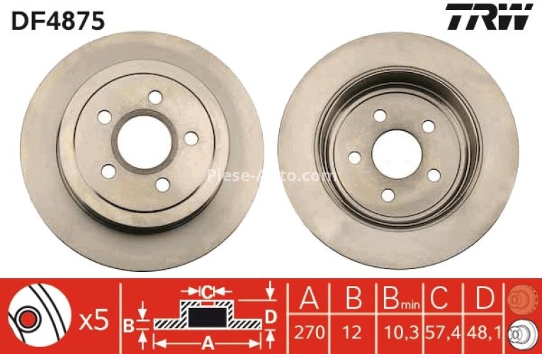 Disc frână TRW ,spate, pentru: CHRYSLER PT CRUISER; DODGE NEON II 1.6-2.4 08.99-