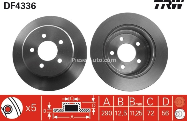 Disc frână TRW ,spate, pentru: CHRYSLER RAM, VOYAGER III, VOYAGER IV; DODGE CARAVAN 2.0-3.8 01.95-07.09