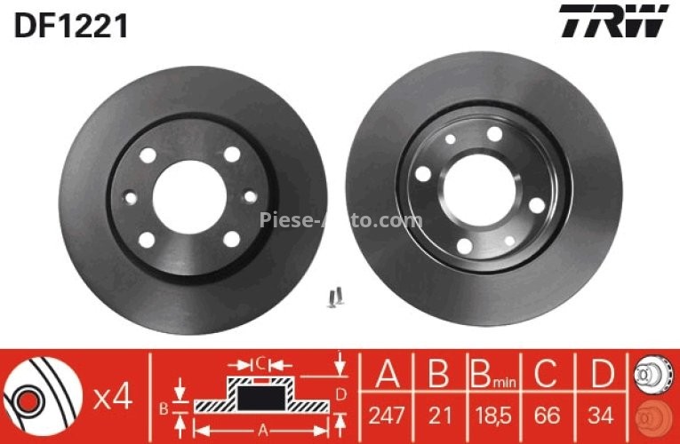 Disc frână TRW ,față, pentru: CITROEN AX, SAXO, XSARA, XSARA/HATCHBACK, XSARA/KOMBI, ZX; PEUGEOT 106 I, 106 I/HATCHBACK, 106 II, 106 II/HATCHBACK, 205 I 1.0-Electric 10.85-