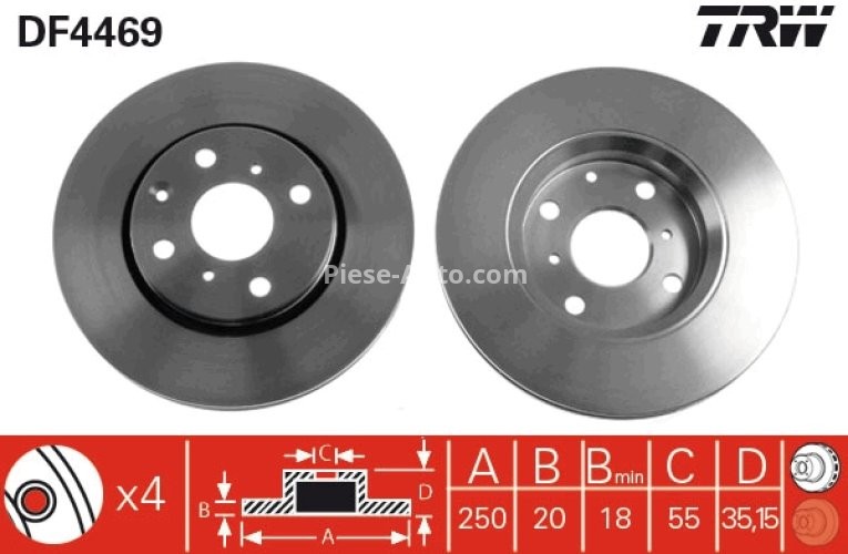 Disc frână TRW ,față, pentru: CITROEN C1, C1 II; PEUGEOT 107, 108; TOYOTA AYGO, AYGO/HATCHBACK 1.0/1.2/1.4D 06.05-