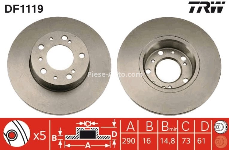 Disc frână TRW ,față, pentru: CITROEN C25; FIAT DUCATO; PEUGEOT J5 1.9D/2.0/2.5D 09.81-05.94