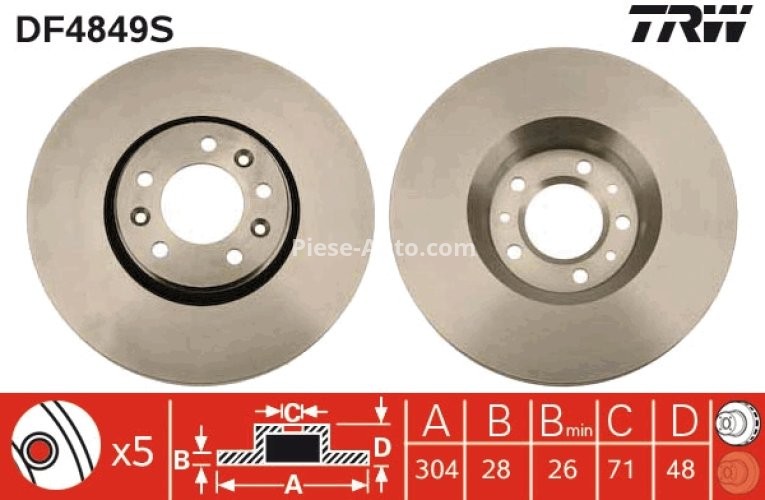 Disc frână TRW ,față, pentru: CITROEN C5 III, JUMPY II; FIAT SCUDO; PEUGEOT 407, EXPERT, EXPERT TEPEE 1.6-2.0D 05.04-