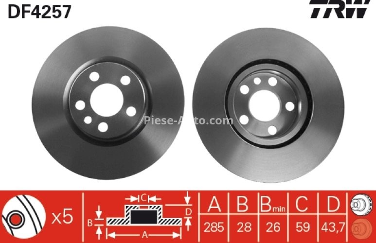 Disc frână TRW ,față, pentru: CITROEN C8, JUMPY I; FIAT SCUDO, ULYSSE; LANCIA PHEDRA; PEUGEOT 807, EXPERT 1.6-3.0 10.95-