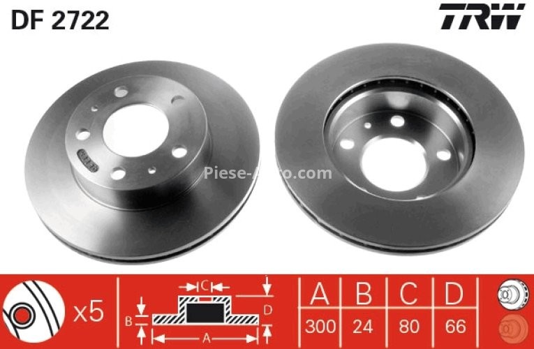 Disc frână TRW ,față, pentru: CITROEN JUMPER I, JUMPER II; FIAT DUCATO; PEUGEOT BOXER 2.0-3.0D 02.94-