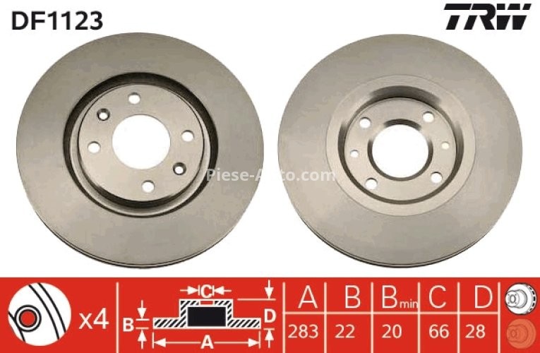 Disc frână TRW ,față, pentru: CITROEN XANTIA, XANTIA/KOMBI, XSARA, ZX; PEUGEOT 306, 405 II 1.8-2.0D 08.92-08.05