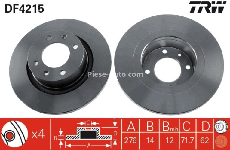 Disc frână TRW ,spate, pentru: CITROEN C5 I, C5 II, C5/KOMBI 1.6D-3.0 03.01-