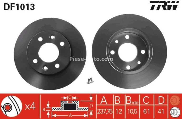 Disc frână TRW ,față, pentru: DACIA LOGAN, LOGAN EXPRESS, LOGAN MCV, NOVA, SANDERO; RENAULT 11, 19 I, 19 I CHAMADE, 19 II, 19 II CHAMADE, 19 II/HATCHBACK, 21 1.0-Electric 09.81-