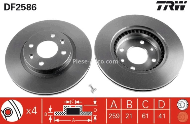 Disc frână TRW ,față, pentru: DACIA LOGAN, LOGAN EXPRESS, LOGAN MCV, SANDERO; LADA LARGUS; NISSAN KUBISTAR; RENAULT 19 I, 19 I CHAMADE, 19 II, 19 II CHAMADE, CLIO I 1.0-2.0 06.89-