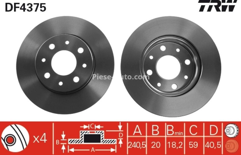 Disc frână TRW ,față, pentru: FIAT 500, 500 C, PANDA, PANDA/HATCHBACK; FORD KA 0.9-1.4CNG 09.03-