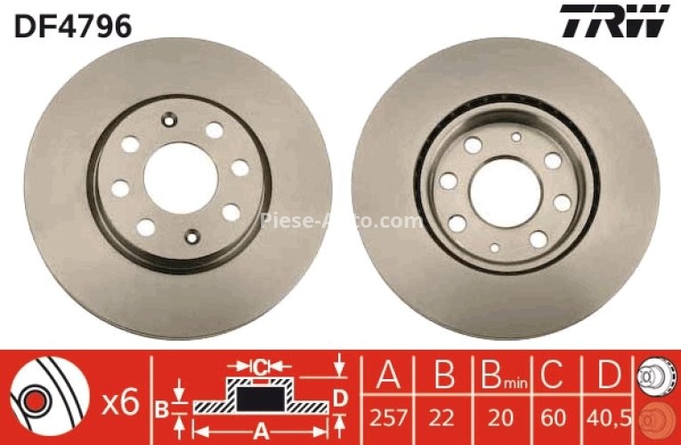 Disc frână TRW ,față, pentru: FIAT DOBLO, DOBLO/MINIVAN, GRANDE PUNTO, PUNTO, PUNTO EVO, PUNTO EVO/HATCHBACK, PUNTO/HATCHBACK, STILO; LANCIA YPSILON; OPEL ADAM 0.9-1.9D 10.01-
