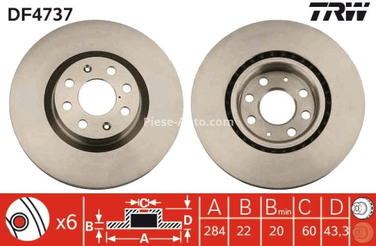 Disc frână TRW ,față, pentru: FIAT DOBLO, DOBLO/MINIVAN, GRANDE PUNTO, PUNTO, PUNTO EVO, PUNTO EVO/HATCHBACK, PUNTO/HATCHBACK; OPEL ADAM, CORSA D 1.0-1.9D 10.01-