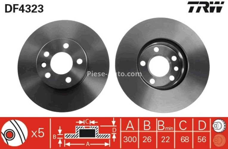 Disc frână TRW ,față, pentru: FORD GALAXY I, GALAXY MK I; SEAT ALHAMBRA; VW CALIFORNIA T4 CAMPER, SHARAN, TRANSPORTER T4 1.8-2.8 07.90-03.10