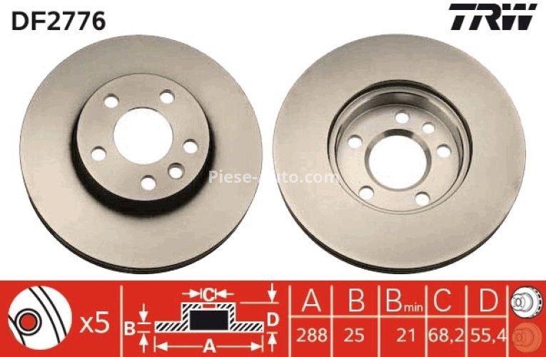 Disc frână TRW ,față, pentru: FORD GALAXY I, GALAXY MK I; SEAT ALHAMBRA; VW SHARAN 1.8-2.8 03.95-03.10