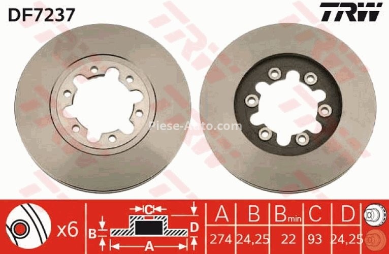Disc frână TRW ,față, pentru: FORD RANGER; MAZDA B-SERIE 2.2/2.5D 06.99-11.06