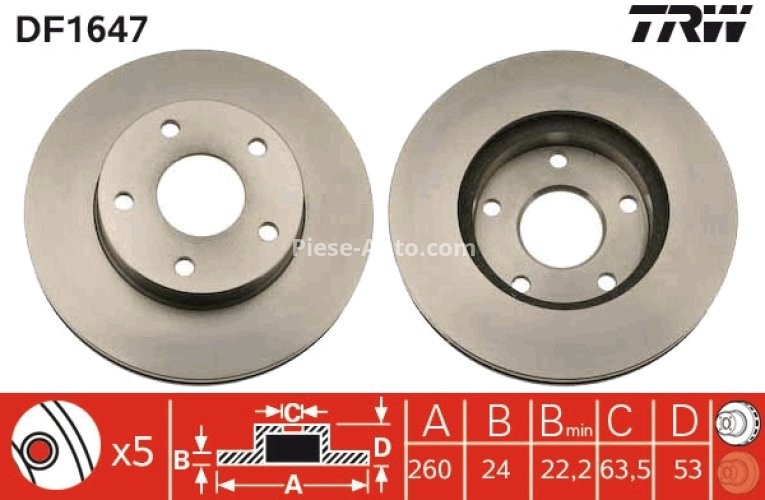 Disc frână TRW ,față, pentru: FORD SCORPIO I 2.0-2.9 12.85-12.94