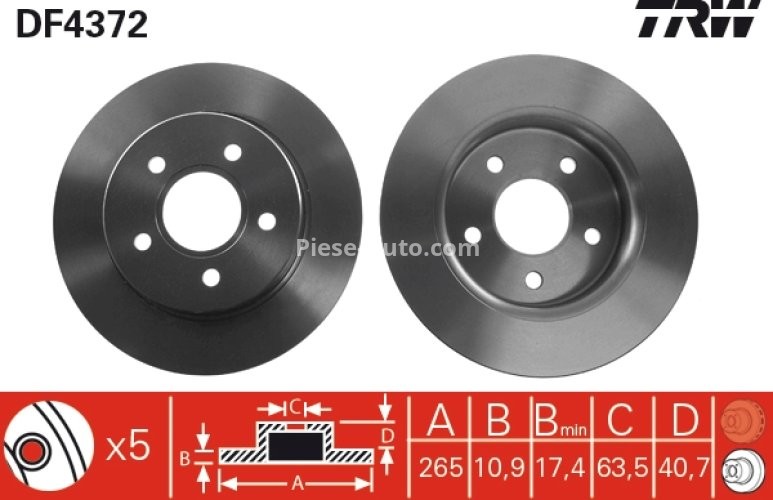 Disc frână TRW ,spate, pentru: FORD C-MAX, FOCUS C-MAX, FOCUS II; MAZDA 3 1.4-2.0D 10.03-09.14