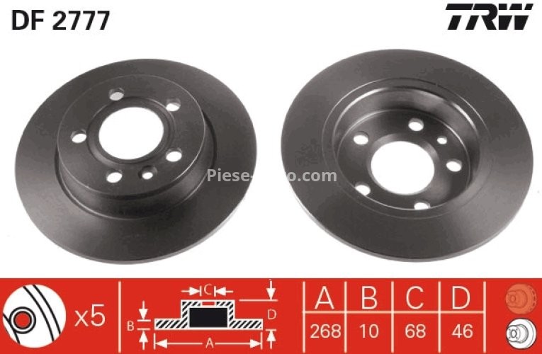 Disc frână TRW ,spate, pentru: FORD GALAXY I, GALAXY MK I; SEAT ALHAMBRA; VW SHARAN 1.8-2.8 03.95-03.10