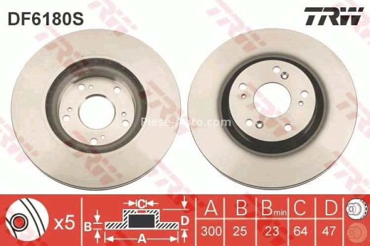 Disc frână TRW ,față, pentru: HONDA CIVIC VIII, CR-V II, INTEGRA 2.0/2.2D 09.01-