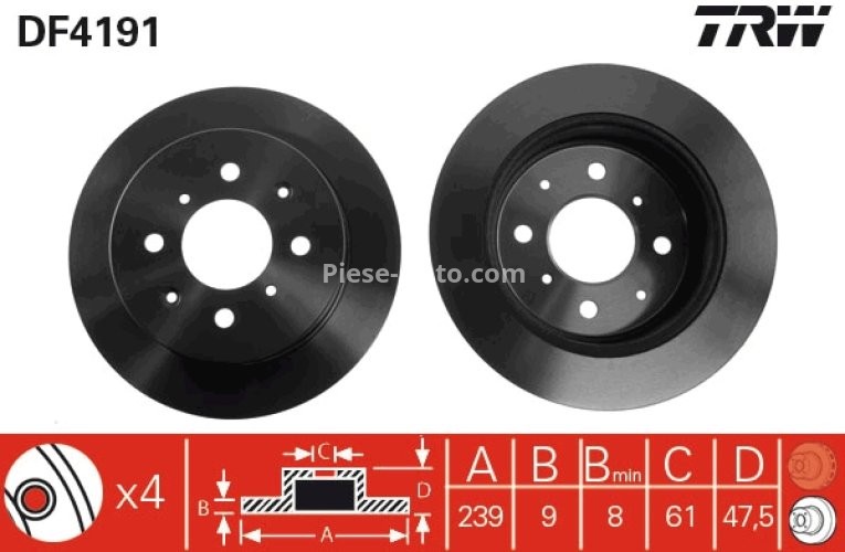 Disc frână TRW ,spate, pentru: HONDA ACCORD III, CITY IV, CIVIC IV, CIVIC V, CIVIC VI, CRX III, INTEGRA, JAZZ II, LEGEND IV, NSX I 1.2-3.7 01.85-12.13