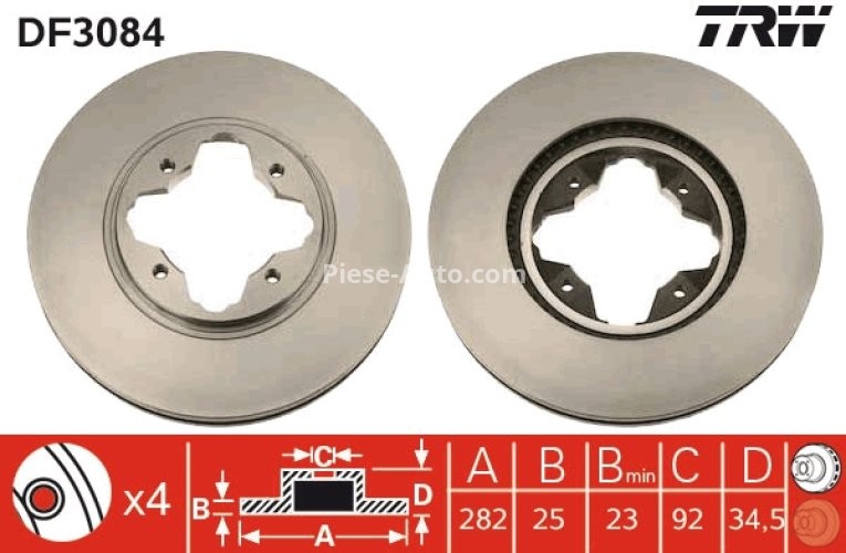 Disc frână TRW ,față, pentru: HONDA ACCORD IV, ACCORD V 2.0/2.2 01.91-02.98