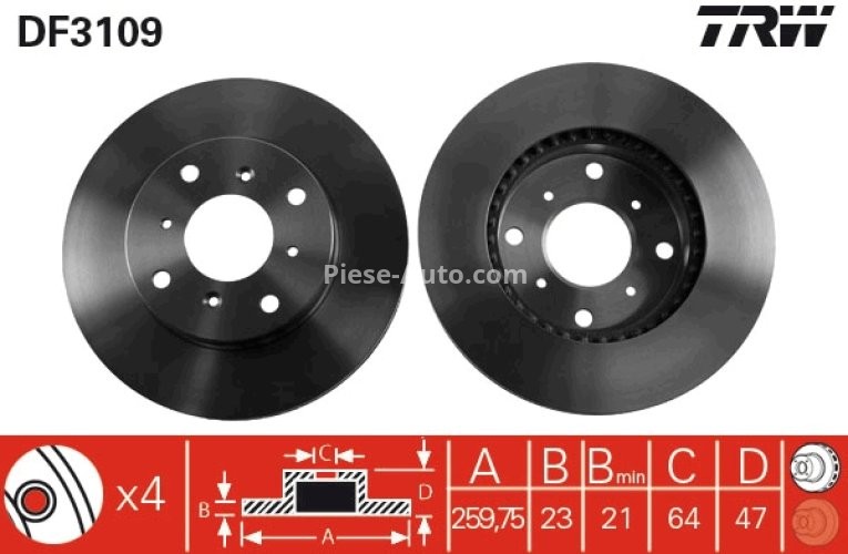 Disc frână TRW ,față, pentru: HONDA ACCORD VI, CR-V I, PRELUDE IV, PRELUDE V 1.6-3.0 02.92-06.03