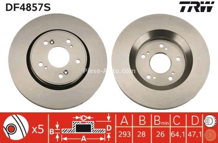 Disc frână TRW ,față, pentru: HONDA CROSSTOUR I, CR-V III, CR-V IV 1.6D-3.5 06.06-