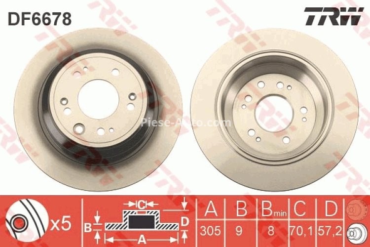 Disc frână TRW ,spate, pentru: HONDA ACCORD IX, ACCORD VIII 2.0/2.2D/2.4 06.08-
