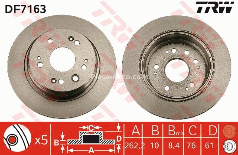 Disc frână TRW ,spate, pentru: HONDA FR-V, STREAM 1.7-2.2D 05.01-