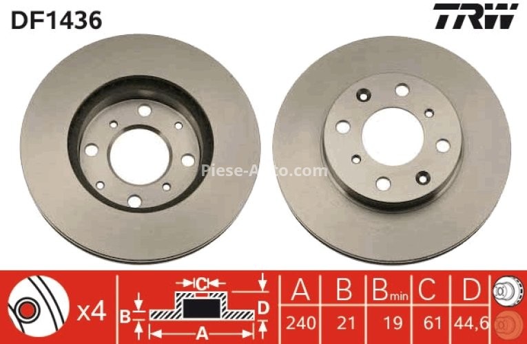 Disc frână TRW ,față, pentru: HONDA CIVIC V, CIVIC VI, DOMANI; SEAT IBIZA V 1.3-1.6 10.91-