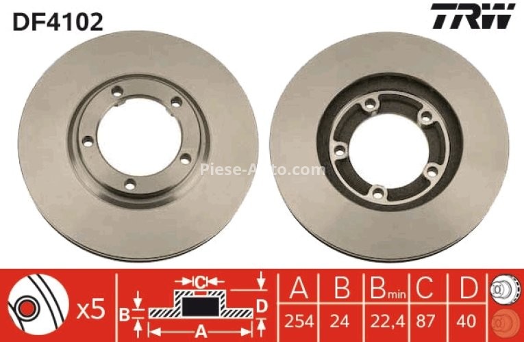 Disc frână TRW ,față, pentru: HYUNDAI H-1, H-1 / STAREX; MITSUBISHI DELICA / SPACE GEAR, L 300 III, L400 2.0/2.4/2.5D 07.94-12.07