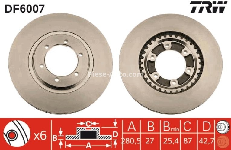 Disc frână TRW ,față, pentru: HYUNDAI TERRACAN 2.5D/2.9D/3.5 11.01-12.06