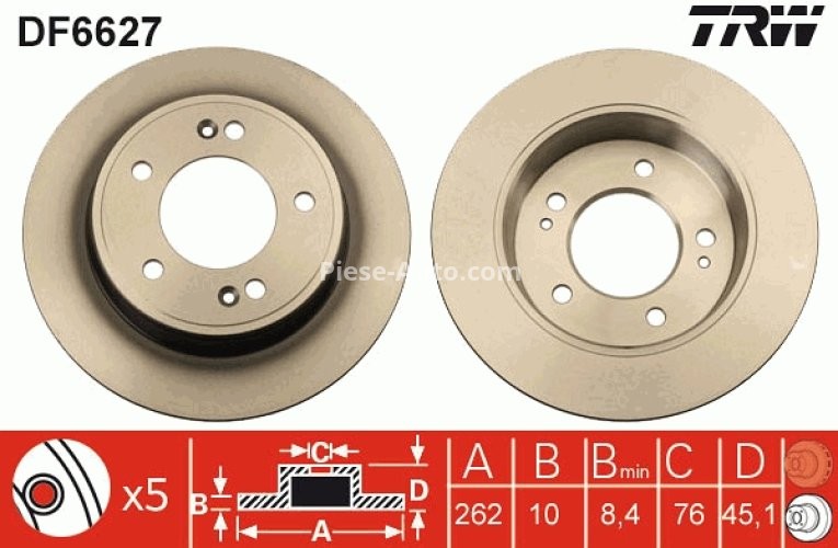 Disc frână TRW ,spate, pentru: HYUNDAI CRETA, ELANTRA V, ELANTRA VI, I30, KONA, KONA/SUV, VELOSTER, VENUE; KIA CEE'D, CERATO III, CERATO IV, CERATO KOUP III 1.0-2.0 09.10-
