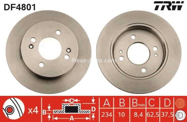 Disc frână TRW ,spate, pentru: HYUNDAI I10 I; KIA PICANTO I, PICANTO II, PICANTO III 1.0-1.2LPG 04.04-