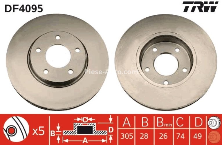 Disc frână TRW ,față, pentru: JAGUAR XJ, XK 8 3.2/4.0 03.96-07.05