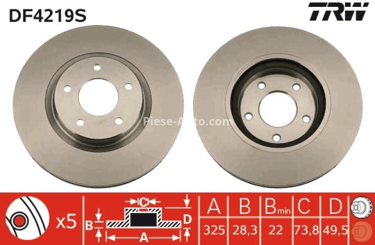 Disc frână TRW ,față, pentru: JAGUAR XJ, XK 8 3.2/4.0/4.2 03.96-12.06