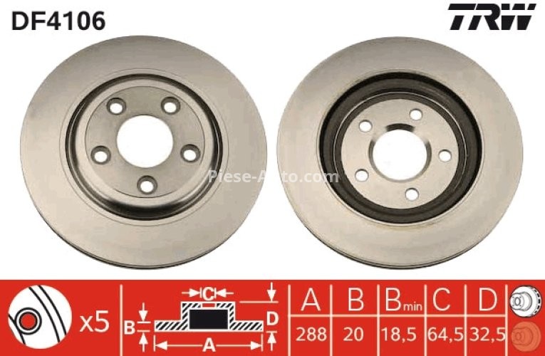 Disc frână TRW ,spate, pentru: JAGUAR S-TYPE II, XJ; LINCOLN LS 2.5-4.2 05.98-