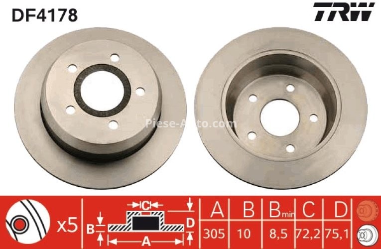 Disc frână TRW ,spate, pentru: JEEP CHEROKEE, GRAND CHEROKEE II 2.1D-4.7 10.84-09.05