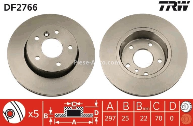 Disc frână TRW ,față, pentru: LAND ROVER RANGE ROVER I, RANGE ROVER II 2.5D-4.6 11.88-03.02