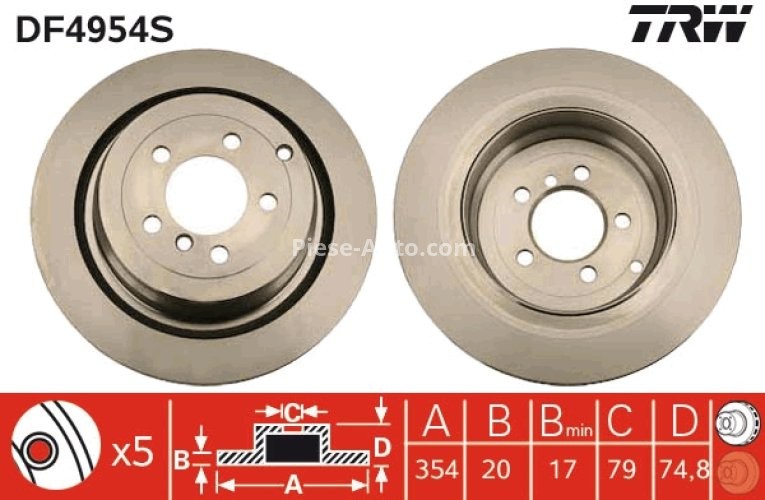 Disc frână TRW ,spate, pentru: LAND ROVER RANGE ROVER III 3.0D-5.0 03.02-08.12