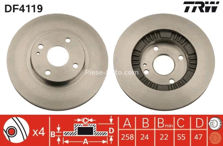 Disc frână TRW ,față, pentru: MAZDA 323 F VI, 323 S VI 1.6-2.0D 09.98-05.04