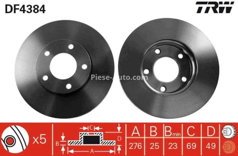 Disc frână TRW ,față, pentru: VOLVO C30, S40 II; MAZDA 3, 5 1.3-2.2D 10.03-