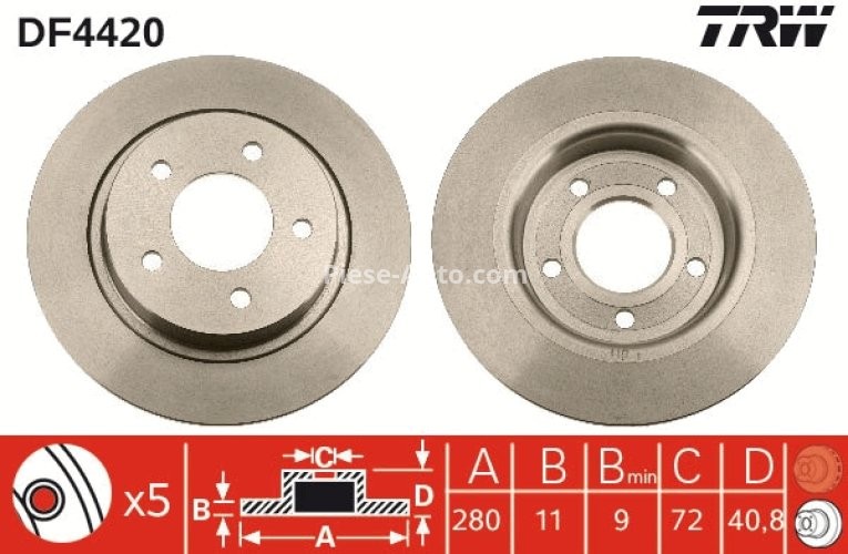 Disc frână TRW ,spate, pentru: MAZDA 3, 5 1.6D-2.3 10.03-