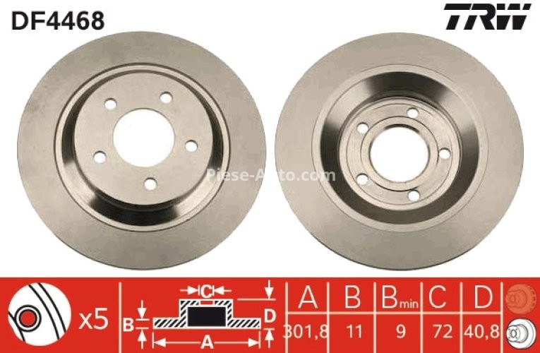 Disc frână TRW ,spate, pentru: MAZDA 5 1.6D-2.3 02.05-
