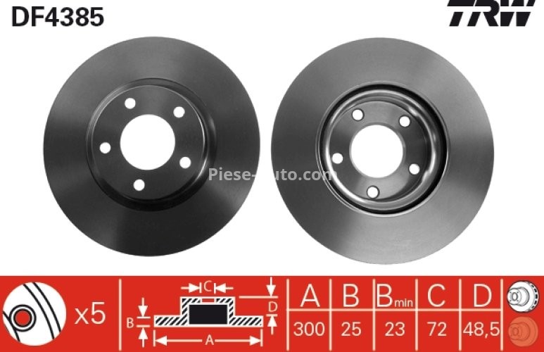 Disc frână TRW ,față, pentru: MAZDA 3, 5 1.6D-2.3 10.03-