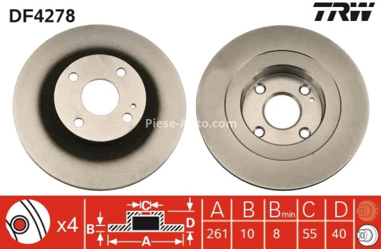 Disc frână TRW ,spate, pentru: MAZDA 323 F VI, 323 S VI 1.3-2.0D 09.98-05.04