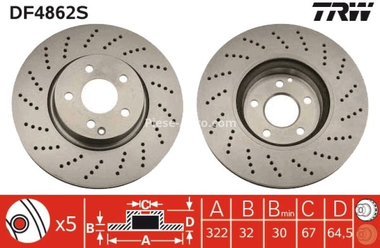 Disc frână TRW ,față, pentru: MERCEDES C (C204), C T-MODEL (S204), C (W204), E (A207), E (C207), E T-MODEL (S212), E (W212) 1.8-3.5 01.07-
