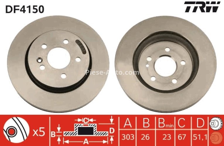 Disc frână TRW ,față, pentru: MERCEDES M (W163) 2.3-4.3 02.98-06.05