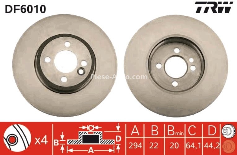 Disc frână TRW ,față, pentru: MINI (R50, R53), (R52), (R56), (R57), (R58), (R59), CLUBMAN (R55) 1.6 06.01-06.15