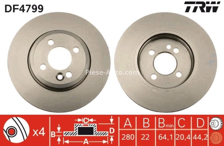 Disc frână TRW ,față, pentru: MINI (R56), (R57), (R58), (R59), CLUBMAN (R55), CLUBVAN (R55) 1.4-2.0D 09.06-06.15